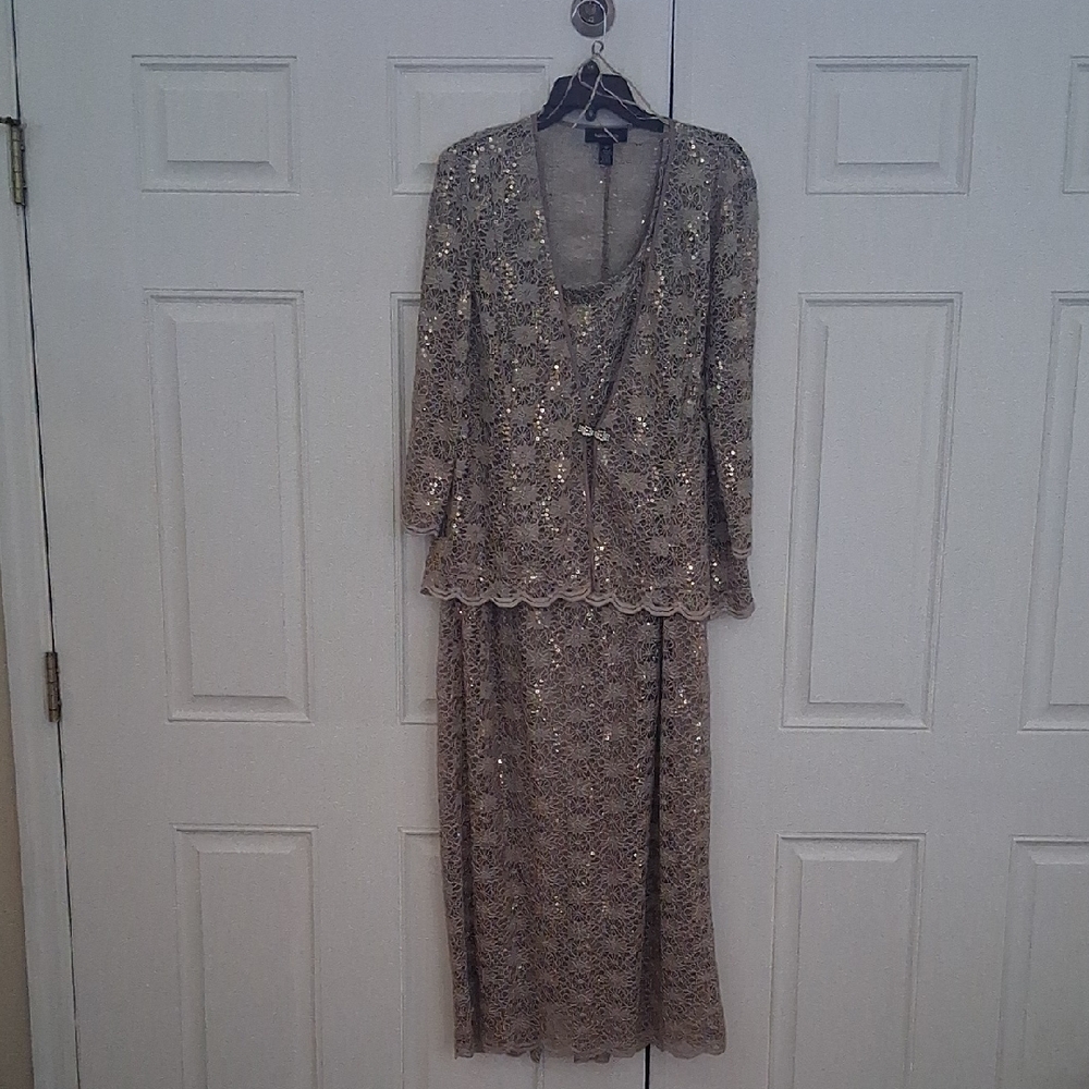 R&M Richards Shimmering Taupe 2pc. Dress